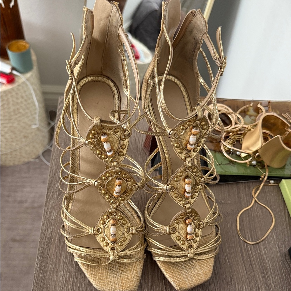 Sam Edelman Gold Embellished Strappy Heels